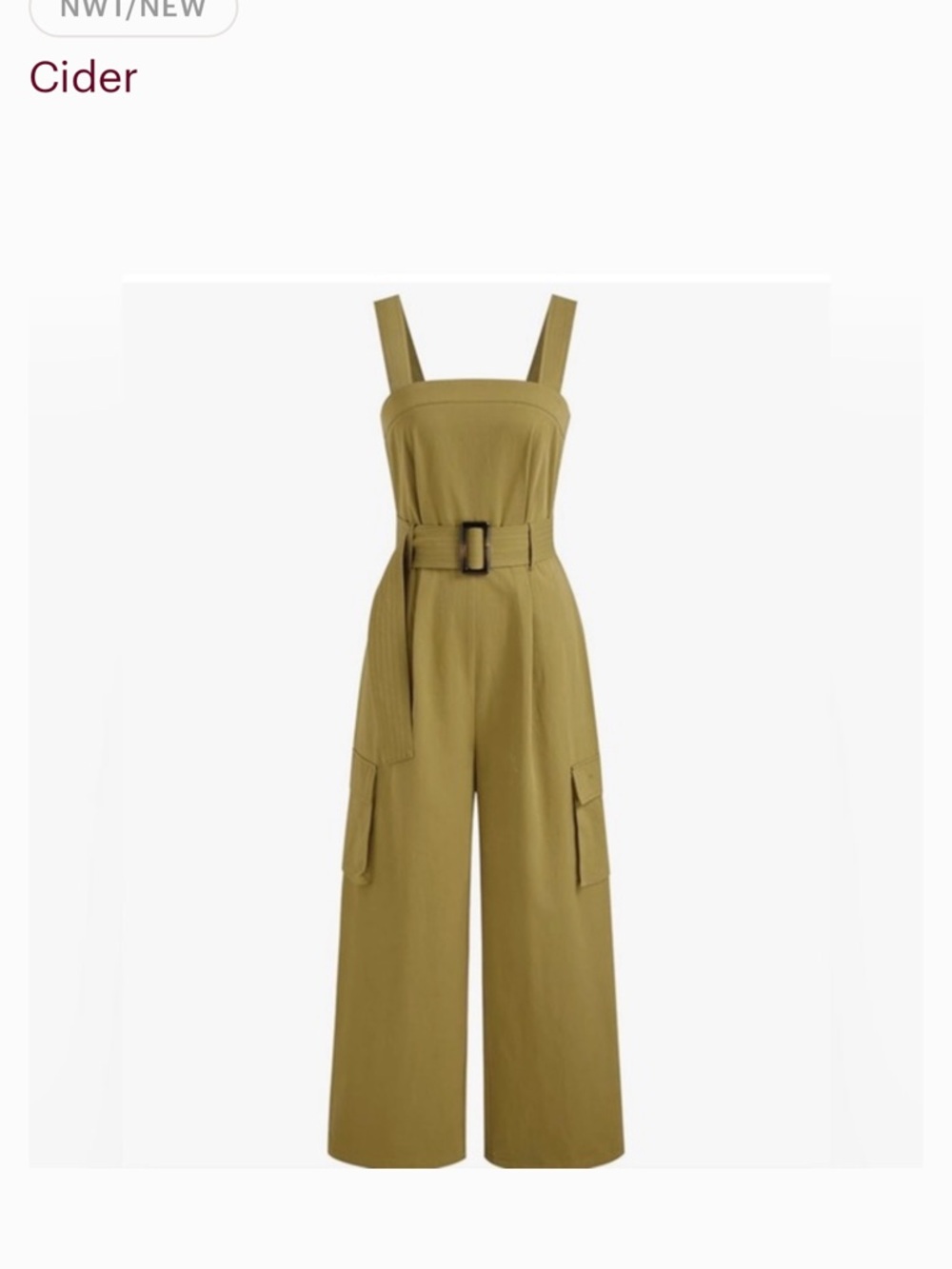 Cider Olive Utility Wide-Leg Jumpsuit with Belted Waist